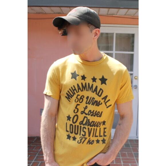Muhammad Ali Louisville Tee Shirt Mens Medium Gold Wins Losses Draws Graffiti - Picture 4 of 5